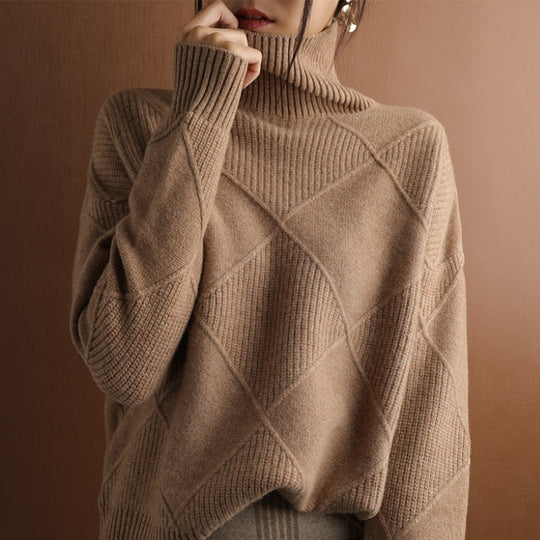 Women's Winter Loose Fit Knit Sweater with Turtleneck – Cozy and Elegant Design 9