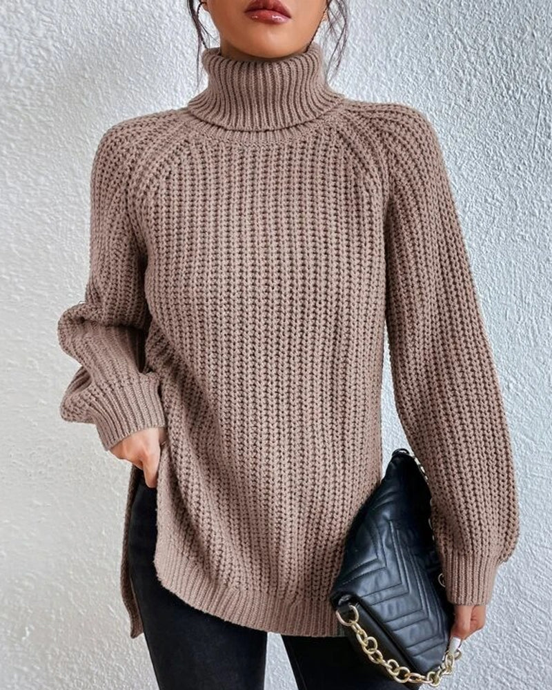 Women’s Winter Ribbed Knit Sweater with Mock Neck – Loose Fit and Cozy Style 8