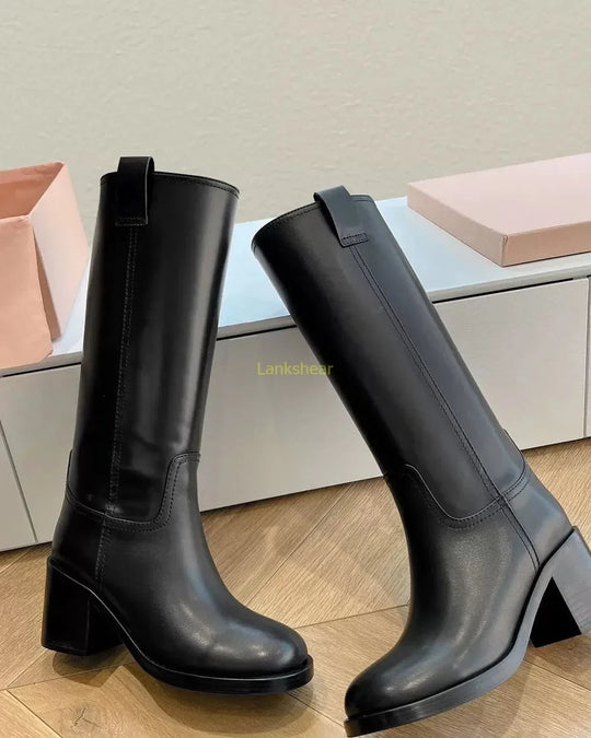 Zara | Women’s Leather Knee-High Boots with Heels 0