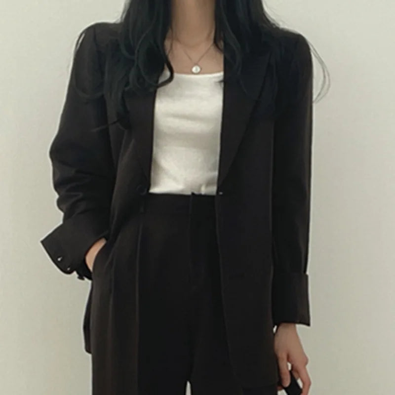 Lapel Collar Blazer and Straight Trousers Set for Women