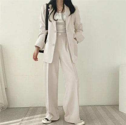 Lapel Collar Blazer and Straight Trousers Set for Women